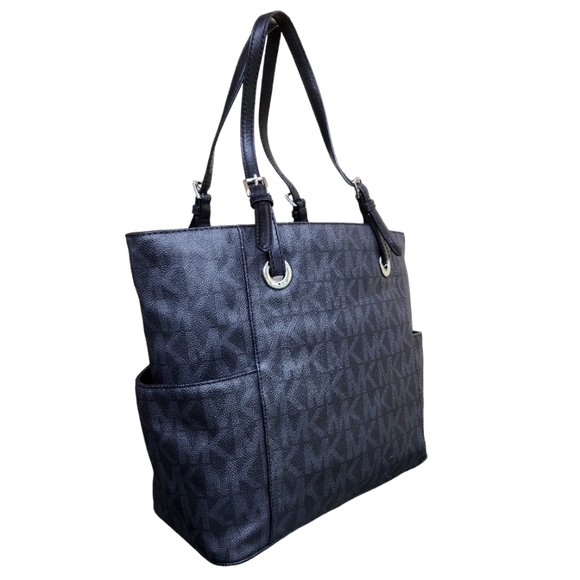 Michael Kors  leather Charcoal Grey / black  Canvas Large Tote Bag monogram - Picture 1 of 15